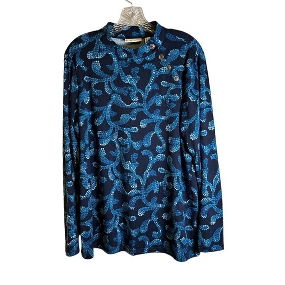 SUSAN Graver Women's Printed Brushed Liquid Knit w/Button Detail Size Large - Picture 1 of 10